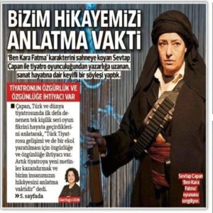 Sevtap Çapan Instagram - Sevtap ÇAPAN: Bizim hikayemizi anlatma vaktidir. 
Sevgili @sibelbagciuzun ile Hürriyet Gazetesi röportajımızdan... 

Vee... Bizim hikayemizi, kendi kahramanımızı anlatmak için BEN KARA FATMA oyunumuzla Kocaeli İzmit'e geliyoruz. 
🧿
#tiyatropas #benserisikurtuluş #benkarafatma #sevtapçapan #röportaj #sibelbagciuzun #hürriyetgazetesi #özelbasındanışmanım #minealpan

Röportajın tamamı için aşağıdaki adrese gidiniz.
👇
https://www.hurriyet.com.tr/yazarlar/sibel-bagci-uzun/turk-tiyatrosunun-ozgurluge-ve-ozgunluge-ihtiyaci-var-42065862