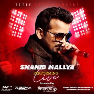 Shahid Mallya Instagram - Hello Baroda People
I am Super excited see you all at MSU Prerna Fest on 14th August, 2023

Event organised by : @msu_prerna
@weare_tattv

Book your tickets now : https://in.bookmyshow.com/events/shahid-mallya-live-in-concert/ET00365102

#shahidmallya
#Soulfulshahid
#Prerna23
#Emancipators
#wearetattv
#Tattventertainment 
#sodapopstudio