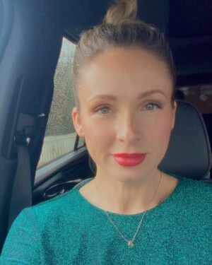 Shandi Finnessey Instagram - We attended the Christmas service at our church tonight. Funny getting all dressed up and then getting in the car to leave and Tofu hanging by the window. My two worlds of “fancy” and “farmer” colliding in that moment. 

For the record, Finn took this picture of me by our tree. He’s become quite the photographer. He literally snaps one pic then says “Boom. One and done.” 😜