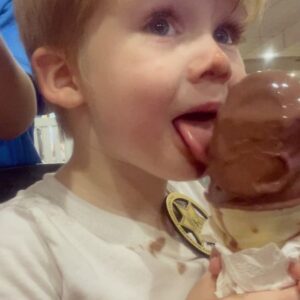 Shandi Finnessey Instagram - It’s always a good idea to go to the fair when it’s in town! Today was so much fun!! Charlie got to ride his first ride… ever! And my dad and I almost tossed our cookies on the pirate ship. But the highlight of the fair was watching Charlie eat his twisty cone. Seriously… check it out… (you’re welcome).

Oh! And I entered one of my chicken eggs in the “oddest egg” contest and won a second place ribbon. Sadly, my honey didn’t win… as I had to transfer the honey to a different container last minute (it’s a long story) and in the process, it got 2 air bubbles in it… which isn’t good. You don’t want any air bubbles in the honey. Hoping for a ribbon placement next year!