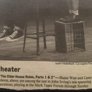 Shane West Instagram - Found this #tbt in a “newspaper”....you kids know what that is? 😏

-19 years old on stage 
-no idea what I’m doing 
-being directed by the legend, Tom Hulce 
-working with some of the best talent out there including my crush Casey (in this picture)
-being told every week to work on my “PROJECTION!!” 😂

This was the beginning of me feeling  like I belonged....
I’ll never forget those months downtown at the Mark Taper and I’ll always cherish the memories. 

I should talk about this in a podcast someday....🤔😎

#throwback #baby