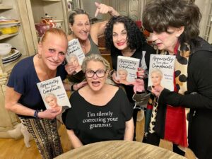 Sharon Gless Instagram - Four books, four great broads, and an author in a sarcastic ripped t-shirt.  Kicking off Christmas week in style!