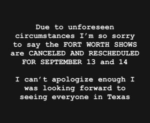 Shayne Smith Instagram - Genuinely I am sorry. I HATE when shows get cancelled I promise the shows in September will be extra great I’ll make sure of it. Please take care everyone and I can’t apologize enough