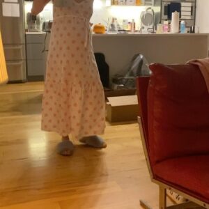 Sheila Vand Instagram - some 2023 moments. surprise! 💕💕💕

🛝 1. at my husband’s show with one of his sculptures. 
2/3. finally got rid of my old Brooklyn storage unit. End of an era! 🥹😩
4. a couple hours before my water broke 😱 
5. dancing with my belly and the sippy cup I bought for labor that I now love and can’t live without.
6. cute laundry 🥰