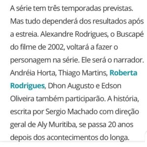 Shirley Cruz Instagram - Orixá me honra o tempo todo!
É muito difícil descrever esse sentimento porque o filme “Cidade de Deus” foi o meu primeiro trabalho, é a raiz da minha carreira e até hoje me dá norte para as minhas escolhas profissionais.

Vinte e três anos depois me juntar a esse time de gigantes é fenomenal!!

Vem Martinha que eu tô o “Cão” por você e pra você.
@marcospalmeiraoficial que prazer, Mano.
🎥❤️‍🔥
#atriz #series #cdd #serie #o2 #marcospalmeira #oglobo #cidadededeus