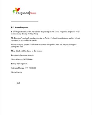 Shona Ferguson Instagram - STATEMENT FOR IMMEDIATE RELEASE