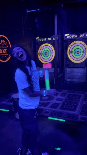 Shontae Saldana Instagram - “Make sure you celebrate yourself every single day and choose people who do the same. Life is a gift… we should all be celebrating eachotha up in here!”
-Taesty D!
•
Thank you SO MUCH for all the birthday love y’all! I am beyond blessed to have all this love in my life! Thank you guys for adding to my happiness 🫶🏼 @linaaa_binaaa @dozer_fit.88 @blopez627 @everythingknox @simplyy.marieee @benjmncook @ashleybaca_ @wolfeayemane @mick_sullivan09 @sosmarit @kitanaturnbull @mexcute @1curefan 
•
THANK YOU @mocaulfield for the best birthday & @moshouseofaxe for the hospitality and good time 🪓 
•
#axethrowing #axethrower #axe #trickshot #glow #blacklight #moshouseofaxe #la #friendship #love #life #positivity #inspiration #motivation #goodvibes #birthday #scorpio #november #gratitude #blessed #thankyou #happiness #happy #happybirthday #friday #actress #artist #rapper #inspirationalspeaker #sport