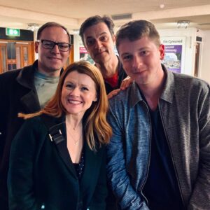 Sian Gibson Instagram - What a fab night watching the always hilarious @tonygardner64 , and the very funny @wendi.peters (not in pic) in Bang Bang at @theatrclwyd with these lovely fellas @joshuabolt @pcolemanchester . Go and see it - Tony takes his pants off a lot 👏🏻👏🏻👏🏻