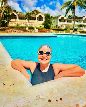 Siân Lloyd Instagram - My favourite place - a swimming pool all to myself 🏊‍♂️ Love being back here 🇧🇧 #barbados #pool #swimming #sun #bluesky #speedo #swimsuit #swimmer #goggles