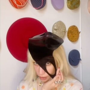 Sideara St. Claire Instagram - DESIGN ARCHIVES PT 2 ⭐️ It had to have been @philiptreacy who made those hats for Mugler, right? Now that I’m thinking about it, who the fck made the Les Insectes hats for Mugler and WHY have I not done a deep dive to find this information already?? Anyways this hat is an earlier experiment, if I were to revisit I would probably cut out the whole bottom of the circle and leave two open points. But it’s still nice as is and it’s fun to revisit!!