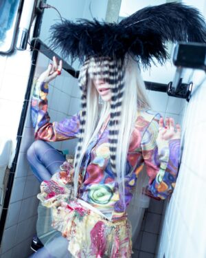 Sideara St. Claire Instagram - U wake up in the middle of the night for ur 3 AM pee and this is what u see WDYD????
 
Obsessed w everything going on here - wearing my fav @shopsideara feather hat with incred @pelitozlocos spiral bang hairpiece, dripping in @desertstarsvintage (this Todd oldham cardigan pleaseeee) shot by lovely lovely @alyssa_tiffany and styling with angel @josienolann what a fun day !!!

I’m finishing up my new collection for @worldofmyownnyc’s show on the 26th and I’m very excited!!!