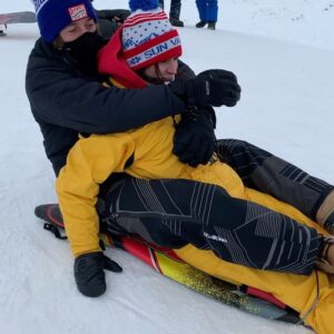 Skyler Gisondo Instagram - This photo was taken moments before Ari and I almost took out a group of young children sledding