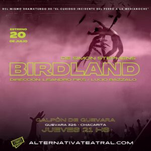 Sofía González Instagram - ESTRENO @birdland__teatro 🦅

Jueves 20 de Julio ￼ 21:00 h.  en @galpondeguevara 

SINOPSIS
Pol es una estrella de rock que no soporta las presiones de su propia fama. En las últimas semanas de una extensa gira mundial, experimenta el vacío de no haber construido un lugar a dónde volver. Puede tener y hacer lo que quiera, pero hay una sola cosa que pincha su burbuja: la felicidad en los demás. Cuando Juani, guitarrista de la banda y su amigo más cercano, le confiesa que siente plena confianza por su nueva novia, Pol se enfrenta a una crisis turbulenta e irreversible.

Co - Dirección: @lisandrofiks / @luchobaz 
Autor: Simon Stephens
Versión: @ramamendezroy 
Actúan: @ramamendezroy @lapadul @lisandrofiks @marinawolf__  @heinzkkrattiger @elinstademarta y @sofigonzalezs 
Música original: @sebastianmorell
Vestuario:  @chihuailove 
Asistente de vestuario: Flavia Chihuailaf
Diseño iluminación:  @luchobaz / @lisandrofiks 
Diseño escenográfico: @luchobaz 
Asistencia de dirección: @xsofini 
Fotos y video : @canu___ cc @petitejoephinee  para @burdalab 
Diseño gráfico: @ramamendezroy 
Producción ejecutiva: @luchitoheredia 
Producción artística y general: @ramamendezroy 
Prensa: @mutuverriapr 

Apoyan:  @saigon @Luxo #proteatro

#teatro #teatroindependiente #quehacerenbuenosaires #birdland #vacacionesinvierno #teatroargentino #teatrohoy