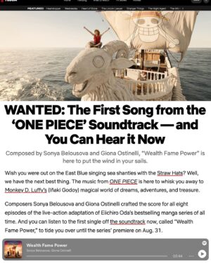 Sonya Belousova Instagram - TUDUM!! Wanted: The First Song From The @onepiecenetflix Soundtrack - And You Can Hear It Now! 🏴‍☠️ Link in bio. Stream now on every platform 🎶

Thanks @netflix! So excited for everyone to experience this magical adventure. 

#onepiece #onepiecenetflix #luffy