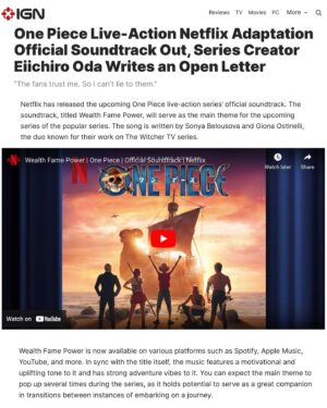 Sonya Belousova Instagram - Thanks for all the love! ❤️🏴‍☠️

“Wealth Fame Power” from the official @onepiecenetflix soundtrack by Sonya Belousova & Giona Ostinelli is available NOW on every platform. Link in bio. Go on Spotify and start streaming!!! https://netflixmusic.ffm.to/onepiece 

#onepiece #onepiecenetflix #onepieceliveaction @netflix #luffy #wealthfamepower