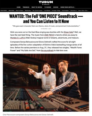 Sonya Belousova Instagram - It’s crazy that the @onepiecenetflix official soundtrack is charting at #3 right now. YOU GUYYYYSSSSSSS!!!!!❤️❤️ In the meantime, @netflix TUDUM chatted with us all things soundtrack, how Luffy’s theme is a reversed version of Gold Roger’s (or vice versa), how we recorded “My Sails Are Set” with @auroramusic, the specific instrumentation we assigned to each one of our characters, the incredible soloists we recorded, how our main theme changes in every episode, and more! ENJOY my friends: https://www.netflix.com/tudum/articles/one-piece-soundtrack 🏴‍☠️

#onepiece #onepieceliveaction #onepiecenetflix #luffy #mysailsareset