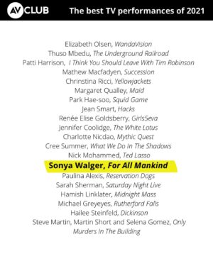 Sonya Walger Instagram - Absolutely delighted that my performance on @forallmankind_ as Molly Cobb has been selected by @theavc as one of the best for 2021. 

What an honour to share the list with so many talented individuals.