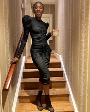 Sophia Brown Instagram - Thank you @dunhill x @bafta for throwing an actual good vibes party! 💘

Dress: @philosophyofficial 
Shoes: @jimmychoo 
Jewellery: @cartier 

Make up: @minnie_mua 
Hair: @kieronlavine 
Styling: @aimeecroysdill