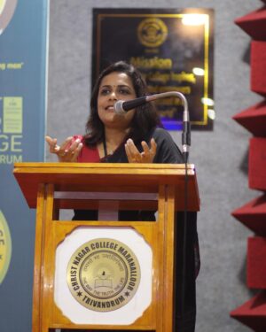 Sreeja Shyam Instagram - At @cnctvm , inaugurating their media fest @mediatrix.cnc ! 
Thanks to the wonderful students and their awesome teachers of CNC who made me feel right at home ❤️