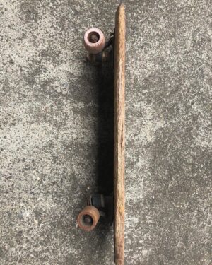 Stacy Peralta Instagram - I was 7 or 8 when this skateboard was handed down to me from an older kid on the block, it’s my first board and this is how I got hooked; down the street from the home I grew up in was a busy shopping center, Steve’s Rexhall Drug store was the corner of it which was on Venice and Centinela, it’s entire perimeter surrounded by beautifully groomed pavement with lots of foot traffic.  I was skating there one busy Saturday: kids were darting around on bicycles, pedestrians and others pushing shopping carts and strollers.  I remember weaving and dodging through all of them, the kids and parents, the shoppers clenching their shopping bags all the while avoiding them and highly aware that if I hit the most minute crack in the pavement or the tiniest pebble that my clay wheels will lock up and catapult me into concrete.  Here I am a young kid standing on this new invention called a skateboard, a little platform of wood and four rock hard wheels, it has no handlebars to hold onto or seat to sit on or pedals to rest my feet on, unlike a bike it’s a very insecure device and far more dangerous and far more tricky to figure out, and as I whiz through all of the people I can feel the hard rumble of the clay wheels vibrating up through my feet and legs, I’m at this little board’s mercy and yet amidst all of this chaos and frenzy coming at me I suddenly feel this incredible sense of stillness.  Stillness?  I’m weaving through waves of people and things, hundreds of sensations are hitting me including the fear of falling and yet I feel completely still inside.  It made no sense to me yet the feeling was intoxicating and it was something I’d never felt before that moment.  How is it possible that I could feel such stillness when at that very moment I might face-plant into a metal shopping cart or get bounced off pavement.  It is that sublime experience of feeling still while moving rapidly on my board that hooked me to skateboarding, that feeling of profound stillness coming from within while at the same time everything outside of me is chaos and craziness.