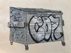 Stacy Peralta Instagram - I have a lot of sympathy for New York City garbage bins which was the motivation for this painting series. They play an indispensable role in modern cities but are more often treated like trash, no pun intended. Without their consent they are the unsuspecting canvas for marauding graffiti artists. Most of them suffer from from scars, dents, bangs, broken wheels and scratches. They live a lonely existence and yet in their own way they are so uniquely innocent and beautiful.