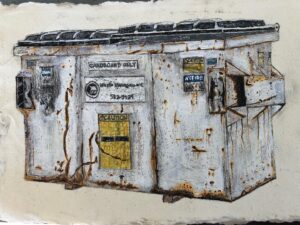 Stacy Peralta Instagram - I have a lot of sympathy for New York City garbage bins which was the motivation for this painting series. They play an indispensable role in modern cities but are more often treated like trash, no pun intended. Without their consent they are the unsuspecting canvas for marauding graffiti artists. Most of them suffer from from scars, dents, bangs, broken wheels and scratches. They live a lonely existence and yet in their own way they are so uniquely innocent and beautiful.