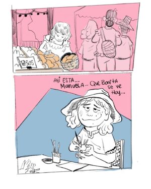 Stephanie Garcia Rizo Instagram - I made a zine comic in @novacommunityarts Riso Print class last summer. It was so much fun making up this story~ and how these two flirt with each other hehe- a few panels are missing for the ending but i’ll post them up soon! I’m have a limited physical copies of this Zine at Lightbox expo :)) ✨✨✨✨ 

#art #animation #drawing #sketch #alebrijes #lgbt #zine #charaterdesign #risoprint #mexico #arte #dibujodigital #elcrush