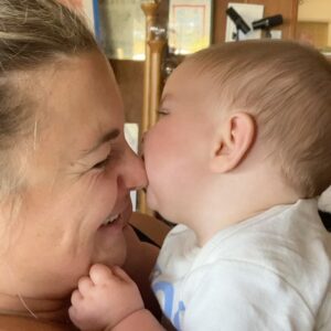 Stephanie Simbari Instagram - Four months with this beautiful squish, can’t believe I ever lived without his wise and radiant smile or tiny giggles, gurgles, sneezes, and farts. Witnessing him discovering himself and embracing him as our little road dog is pure joy. Being a mom has given my heart so much purpose, a lifetime with this guy hardly seems like enough. 🤩❤️‍🔥
