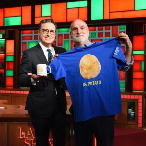 Stephen Colbert Instagram - Thank you @ChefJoseAndres for all you do for World Central Kitchen! I’m proud to present our new “Is Potato”  merch with 100% of @colbertlateshow’s proceeds going to @wckitchen.