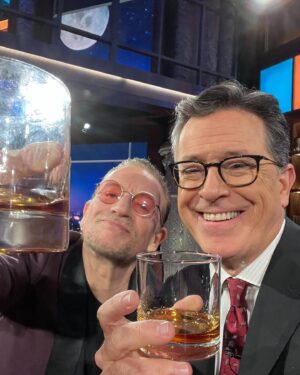 Stephen Colbert Instagram - Cheers to the weekend!! Thank you to @u2’s Bono for an incredible discussion and performance on #Colbert! Click the link in my bio to watch our extended interview. You don't want to miss this one.