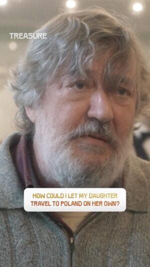 Stephen Fry Instagram - In Edek’s mind, this is his trip. Ruthie’s just along for the ride. 😅 @stephenfryactually travels through 1990s Poland alongside @lenadunham in TREASURE. Based on the novel by Lily Brett, now playing only in theaters! See it this Father’s Day weekend. #TreasureMovie 

#LenaDunham #StephenFry #LilyBrett #Treasure