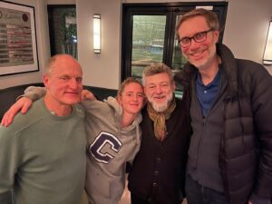 Stephen Merchant Instagram - So thrilled I got to see this brilliant cast in @davidireland219’s fantastic, not-for-the-faint-hearted satire Ulster American at Riverside Studios. Directed by @jerherrin, it’s an hilarious dark comedy featuring electrifying performances from @woodyharrelson, @andyserkis and @louisadodgeharland. Loved it. Also joined by Bryan and Sam, who are American American.