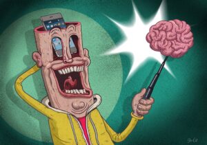 Steve Cutts Instagram - Sent from my i-brain #art #illustration #stevecutts #tech #addiction #selfie