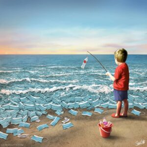 Steve Cutts Instagram - Gone Fishing 🎣 
.
.
.
.
.
.
#plasticpollution #coronavirus #corona #pandemic #oceanpollution #plasticwaste #trash #mask #ocean #covid #covid_19