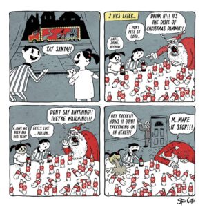 Steve Cutts Instagram - Happy Holidays! #christmas #decemberdaily #art #illustration #stevecutts #santa #santaclaus #tistheseason #christmasspirit #comic #comicstrip #humour #satire