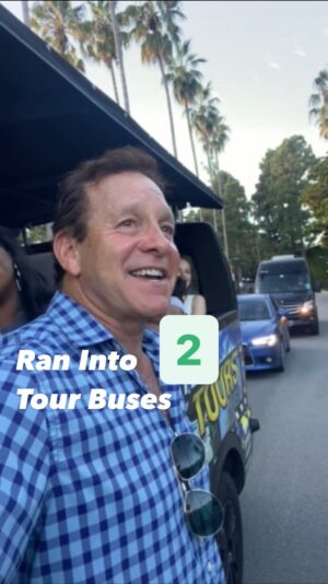 Steve Guttenberg Instagram - Something so funny happened! I ran into a Hollywood Bus Tour; then as I was taking a photo with the great people on board, a second bus pulled up and stopped on the other side of the road 😂 Thank you guys!