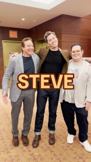 Steve Guttenberg Instagram - Just us and our friend Steve! #GutenbergBway 

#steveguttenberg #andrewrannells #joshgad #musicals #musicaltheatre #broadway