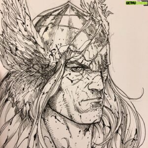 Steve McNiven Instagram - Here’s a battle damaged Thor sketch I did in Montreal! #montrealcomiccon #sketchcover #originalinkdrawing #themightythor #marvelcomics #stevemcniven