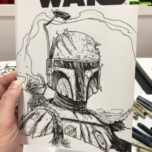Steve McNiven Instagram - Battle damaged Boba Fett! #marvelcomics #starwars #sketchcover #bobafett #penandinkdrawing #stevemcniven