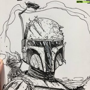 Steve McNiven Instagram - Battle damaged Boba Fett! #marvelcomics #starwars #sketchcover #bobafett #penandinkdrawing #stevemcniven