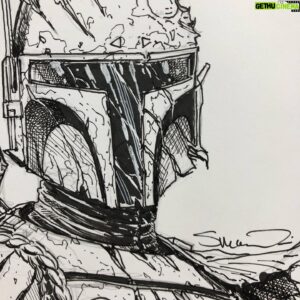 Steve McNiven Instagram - Battle damaged Boba Fett! #marvelcomics #starwars #sketchcover #bobafett #penandinkdrawing #stevemcniven