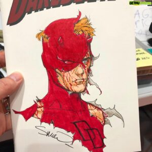 Steve McNiven Instagram - Here’s a DD drawing I did while at the table at @mefcc , pencil, ink and copic markers. #daredevil #marvelcomics #stillstanding #originalcomicart #coloursketch #penandink #copicmarkers #abudhabi #mefcc2024 #stevemcniven
