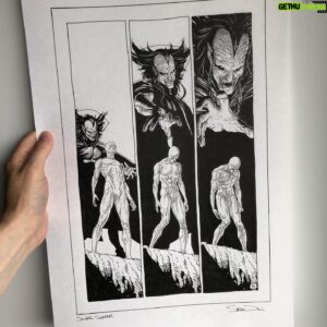 Steve McNiven Instagram - Here’s a look at an inked page from my Silver Surfer short story included in the Marvel Age 1000 comic coming out at the end of the month! Pen and ink on vellum, the whole 10 page story is told in 3 vertical panels per page. Hope you like it, I did the story and pencils, inks and colours for this piece. I still need to learn how to letter! #marvelage1000 #marvelcomics #silversurfer #penandink #originalcomicart #stevemcniven