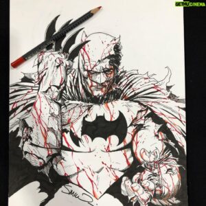 Steve McNiven Instagram - Another battle damaged Batman by request! #batman #battledamaged #conventioncommission #penandinkdrawing #stevemcniven