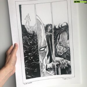Steve McNiven Instagram - As I can’t show what I’m working on at the moment, how about a look here at page three of my Surfer story. I do love drawing Mephisto… pen and ink on thick parchment paper. #silversurfer #marvelage1000 #originalcomicart #stevemcniven