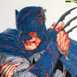 Steve McNiven Instagram - Here’s a battle damaged Batman I just put together in Denver! If you are interested in seeing it, come by my table at @fanexpodenver this weekend! See you there! #batman #battledamaged #originalcomicart #coloursketch #stevemcniven