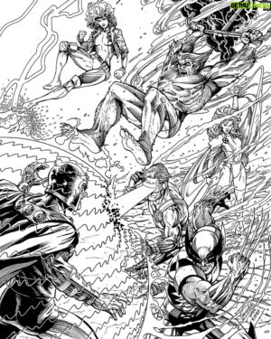 Steve McNiven Instagram - Here’s a look at my 60 years of xmen variant cover for immortal xmen issue 18 written by @kierongillen and interior art by @lukaswerneck ! I attempted and for the most part failed to get across that Lee/Williams style here but it was fun to try. Happy new year folks.. #xmen #variantcover #marvelcomics #originalcomicart #penandinkdrawing #stevemcniven
