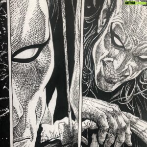 Steve McNiven Instagram - As I can’t show what I’m working on at the moment, how about a look here at page three of my Surfer story. I do love drawing Mephisto… pen and ink on thick parchment paper. #silversurfer #marvelage1000 #originalcomicart #stevemcniven