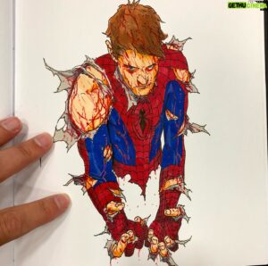 Steve McNiven Instagram - Here’s a battle damaged Spidey commission I put together today at fanexpo Dallas! #commission #fanexpodallas #amazingspiderman #battledamaged #stillstanding #originalcomicart #stevemcniven