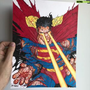 Steve McNiven Instagram - Here’s a look at a Superman piece I did while on the road doing some shows! Pen and ink with copic markers and pencil crayon. Scroll over to see pencils and inks. #warmupdrawing #superman #coloursketch #process #stevemcniven